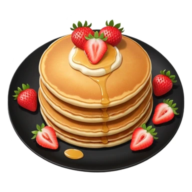 Three Pancakes with strawberries in a black plate sticker