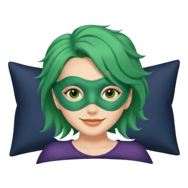 woman with a sleep eye mask and green hair sticker