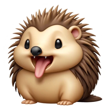 Cinematic Cute Yawning Echidna Portrait Emoji, Head tilted slightly with a dramatic, wide-open yawn, showcasing a soft, downy spiky fur with a slightly drooping snout and small, drowsy eyes, Simplified yet irresistibly adorable features, highly detailed, glowing with a soft, cozy glow, high shine, relaxed yet expressive, stylized with a touch of prickly whimsy, bright and endearing, soft glowing outline, capturing the essence of a sleepy yet affectionate echidna, so drowsy it feels like it could curl up out of the screen for a nap! sticker