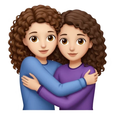 Una morena con pelo castaño y rizado y ojos marones y otra blanquita con pelo liso con las puntas onduladas y pelo castaño y ojos marrones Amigas lindas abrazándose  sticker