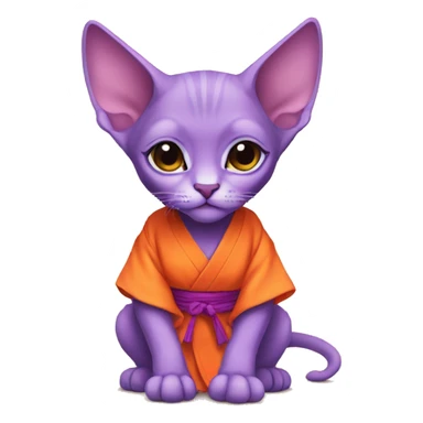 cute purple sphinx kitten in an orange kimono sticker