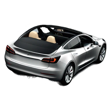 Hyper realistic, open top, black, Tesla Model 3, black upholstery, top right view sticker