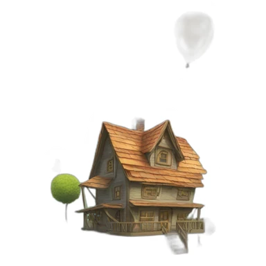 Flying house with lot of colored balloons sticker