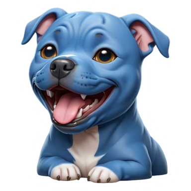 Cinematic Cute Yawning Blue Staffordshire Bull Terrier Portrait Emoji, Head tilted slightly with a dramatic, wide-open yawn, showcasing a smooth blue Fur with a refined texture, floppy ears slightly drooping, round dark eyes barely open in drowsy contentment, Simplified yet irresistibly adorable features, highly detailed, glowing with a soft, cozy glow, high shine, relaxed yet expressive, stylized with a touch of whimsy, bright and endearing, soft glowing outline, capturing the essence of a sleepy yet affectionate guardian, so drowsy it feels like it could stretch right out of the screen and curl up for a nap! sticker