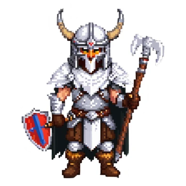 Russian pagan warrior with fur armor, battle axe, horned helmet sticker