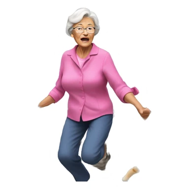 Grandmother climbing mount everest wearing a pink blouse followed by hundreds of cats and grandchildren, as she throws food rations down to them to help them push forth, their faces showing visible exertion. sticker