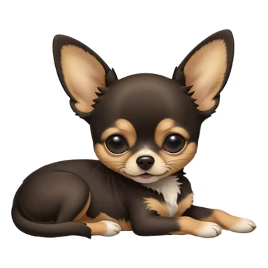 A high-resolution photo-realistic digital illustration of a  black tan chihuahua with eyes closed shut sleeping lazily on the ground sticker