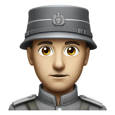 serious german soldier the middle of the XX century photorealistic gray uniform detailed face with wrinkles, closed mouth, small eyes  sticker
