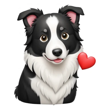 Bordercollie-blackandwhite-with-walleyes holding a heart sticker