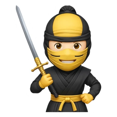 Make a customized yellow head emoji with hands and holding a sword in a ninja face mask sticker