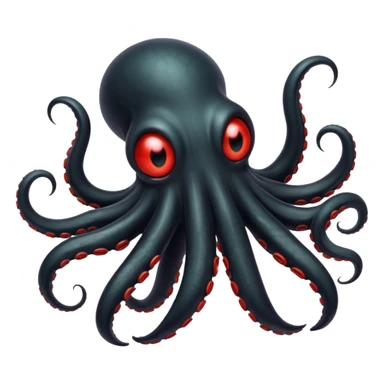 black tentacled creature with a large red eye and clawed tips, side angle, emoji style sticker