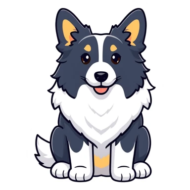A pure white Border Collie dog sitting, with fluffy fur, alert pointed ears, and friendly expression sticker