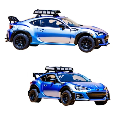 Rally race car Widened roof Long wheelbase widened pearly midnight satin dark blue  2025 Subaru brz off-road racer chrome nerf bars,side steps mounted under-door-sill climbing rock sliders, and silver satin wheels  sticker