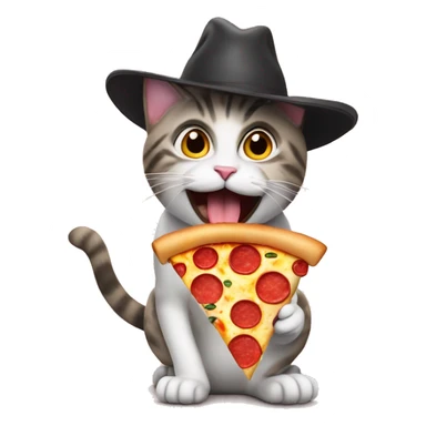 Emoticon de un gato con sombrero, comiendo pizza sticker