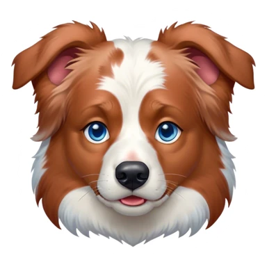 Cinematic Grumpy Predominantly White Red Merle Australian Shepherd Portrait Emoji, Head tilted slightly with a deeply unimpressed expression, thick predominantly white fur with bold red merle markings, large, droopy blue eyes narrowed into an unamused glare, ears slightly drooping in exasperation, Simplified yet comically expressive features, highly detailed, glowing with a dry, sarcastic glow, high shine, effortlessly judgmental yet dignified, stylized with a touch of cynicism, bright but brooding, soft glowing outline, capturing the essence of an eternally unimpressed yet endearing pup, so lifelike it feels like it could sigh heavily at you in disdain at any moment! sticker