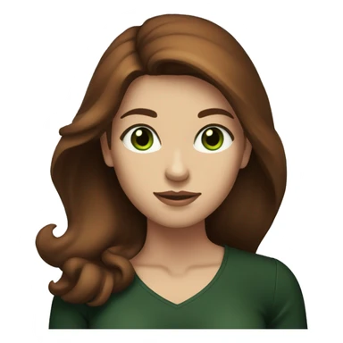 Attractive woman with waist long chestnut-brown hair, dark green eyes, and a black top sticker