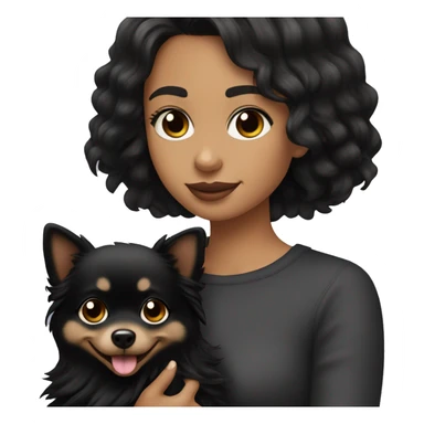a straight haired girl with tan skin and black hair holding a black puppy pomeranian ￼ sticker