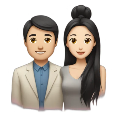 Chinese man with black gentle hair with Kazakh woman with black and long hair as a wife and husband sticker
