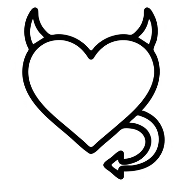 minimalist devil heart icon, geometric heart shape with sharp horns, red and black sticker
