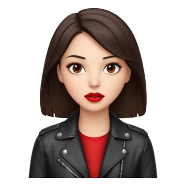 brunet in cuir jacket with red lips and black brown eyes sticker