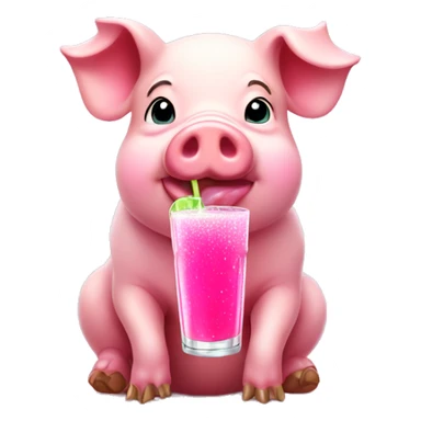 pig with a pink drink and sparkles around preppy background sticker