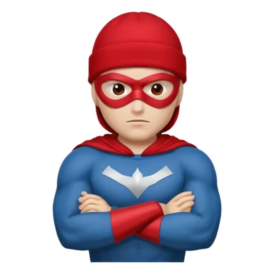 Superhero in red beanie and mask, crossed arms, confident pose.

































 sticker