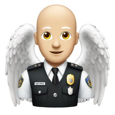A White Police man bald with Big ANGEL WINGS sticker