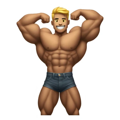 muscular boy flexing with a round inflated sticker