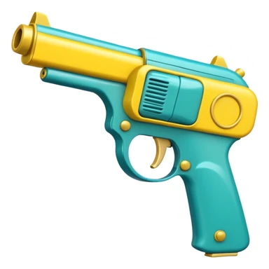 Teal and yellow Gamma Tasman pistol cartoony ray gun sticker