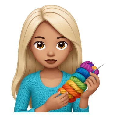 Pegatinas de Mujer con pelo lacio  tejiendo un amigurumi  sticker