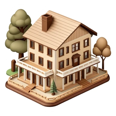 Isometric exterior brown and beige national parks visitor center, dollhouse style 3D realistic  sticker