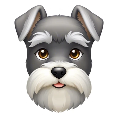 Cinematic Noble Miniature Schnauzer Portrait Emoji, Standing with a proud and stately demeanor, showcasing a sharply defined, salt-and-pepper fur with distinguished eyebrows and a confident, alert expression, simplified yet exquisitely detailed, glowing with a refined, dignified radiance, high shine, exuding intelligence and classic noble charm, soft glowing outline, capturing the essence of a noble Miniature Schnauzer that commands attention with effortless style! sticker