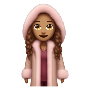 Burgundy long haired girl wearing Pale pink full length fur coat sticker