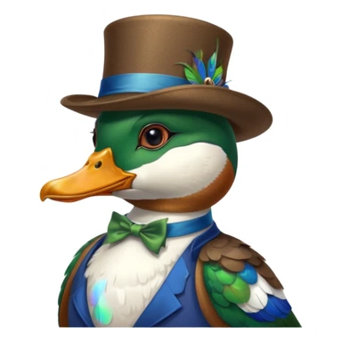 Create a mallard which has a hat and a monocle glasses
 sticker