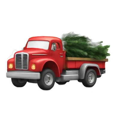 little red truck hauling a christmas tree sticker