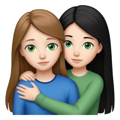 una ragazza dall‘ età di 19 anni con capelli castani chiaro lunghi e lisci ,  occhi celesti,  e una ragazza di 17 anni capelli neri occhi verdi che si abbracciano   sticker