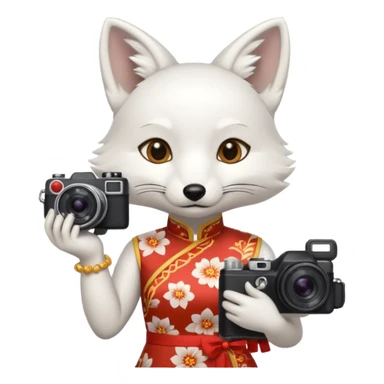 white fox, cheongsam ancient white fox with camera sticker