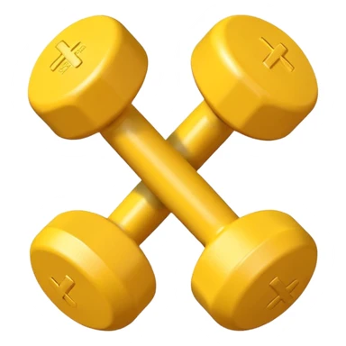 Generate a high-quality image of two cute, small yellow dumbbells for home workouts stacked in a cross shape on a plain white background, rounded edges, soft and smooth surface, realistic shading and lighting, no logos or brand markings, high-resolution.
 sticker