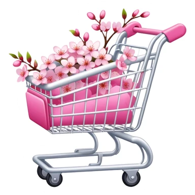 White shopping cart wrapped with pink cherry blossoms sticker