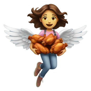 a girl flying with two bbq chicken wings on her back sticker