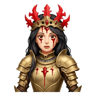 realistic cinematic actress Cher in baroque styling like Joan of Orleans dirty bloody damaged armor in a forest sticker