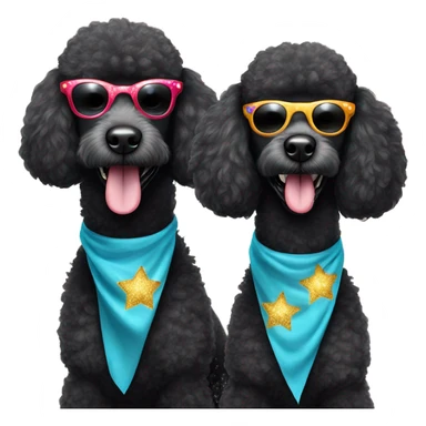 Two BLACK poodles wearing sparkling sunglasses with a big smile. Also with a bandanna around its neck. Both Dogs needs to be all black sticker