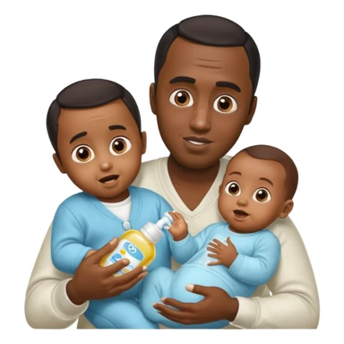 Sean “Diddy” Combs with baby oil and a very small infant and he’s pouring the baby oil on the baby and they have a scared face they’re really scared while diddy is happy sticker