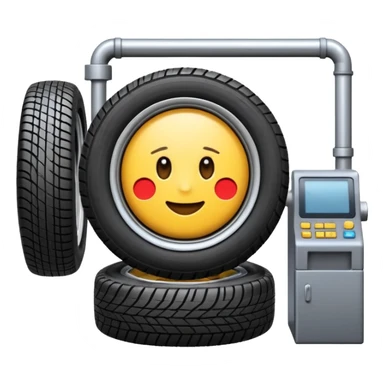 emoji of tire, inside the manufacturing factory, getting inspected by machine not by hunan, the machine is complicated  sticker