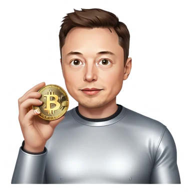 Elon Musk with a Bitcoin coin. sticker