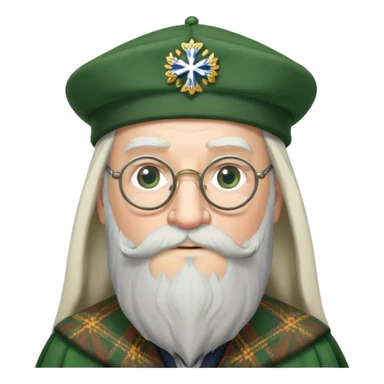 Dumbledore wear green scotland Tam o'shanter cap with decorative patterns, wear glasses, very long beard sticker