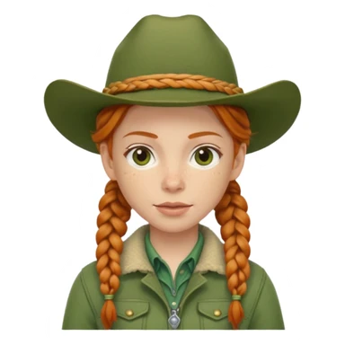 Ginger cowgirl with braids and soft green hat and jacket sticker