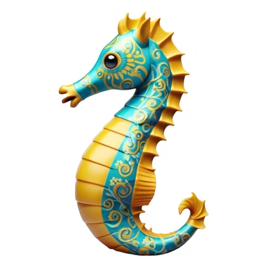 Cinematic Realistic Comical Sea Horse Portrait Emoji, Head tilted dramatically with an exaggeratedly amused expression, featuring a striking, finely detailed body with bold, whimsical patterns and wide, expressive eyes full of playful disbelief, rendered with natural, vibrant hues and realistic texture; high shine, dramatic yet playful, styled with an air of cheeky aquatic mischief, soft glowing outline, capturing the essence of a spirited and over‐the‐top sea horse that looks ready to bob its way into viral fame! sticker