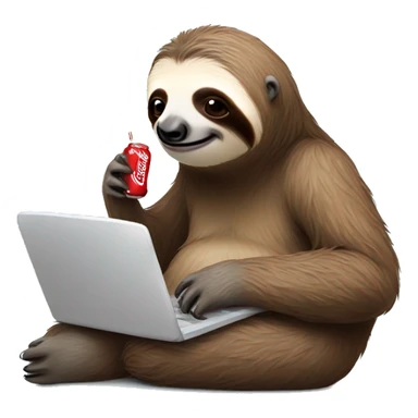 tired sloth with coca cola can and laptop sticker