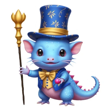 blue axolotl with magician hat sticker